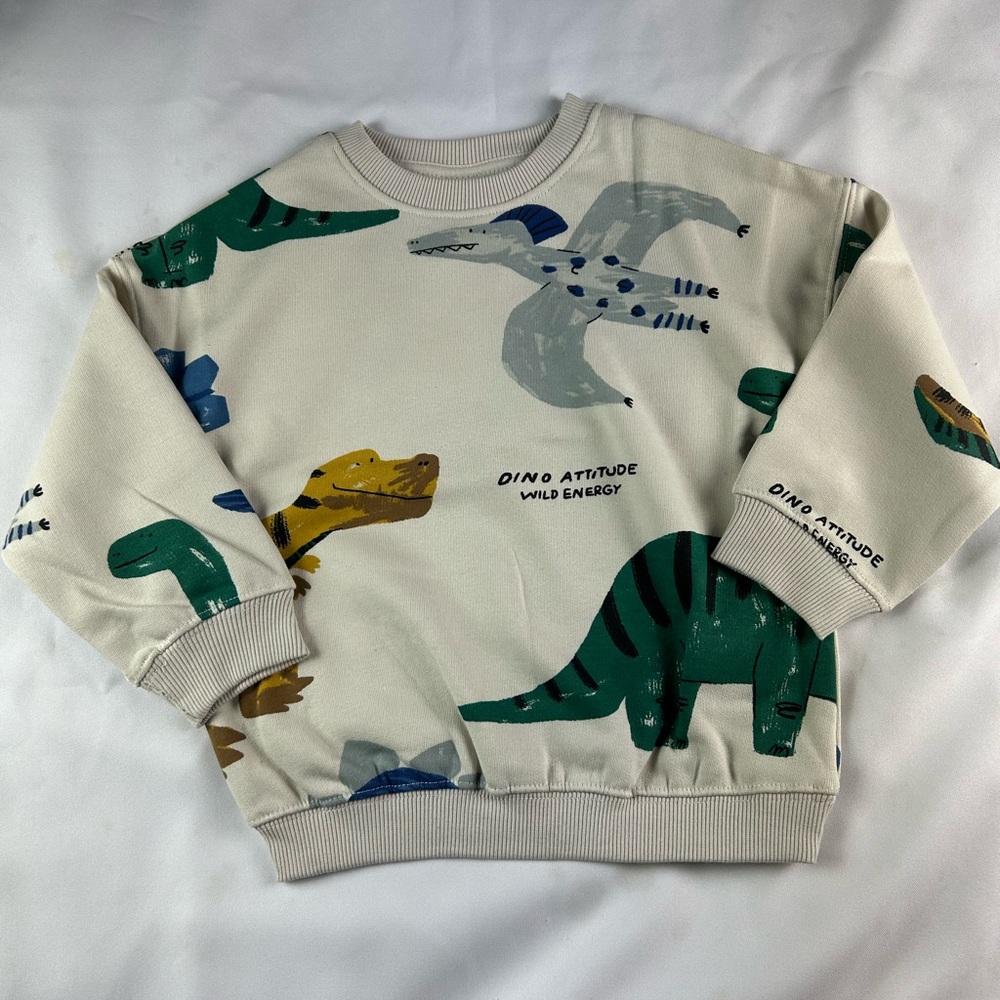 Zara Kids Dinosaur Print Sweatshirt - Cream and Multicolor